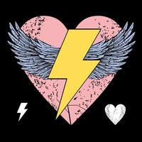 Vector illustration of the symbol of the lightning with wings on a pink heart. Design for t-shirts or posters.