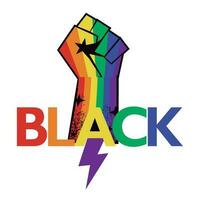 Black. Design for black history month t-shirt. Vector illustration of fist with the colors of the rainbow.