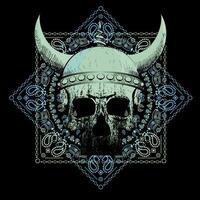 T-shirt vector design of a viking skull with horns isolated on black. Poster