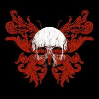 T-shirt design of a skull and a red butterfly isolated on black vector