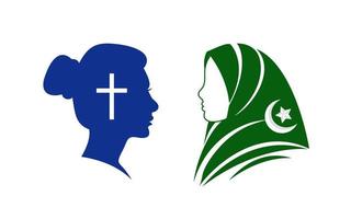 Christian and Muslim women relations different religion girls concept vector illustration