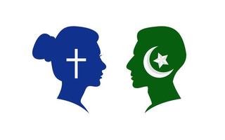 Christian and Muslim women relations different religion girls concept vector illustration