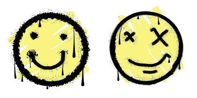 collection graffiti emoticon. Smiling face spray paint. with dripping ink effects. Vector illustration on white background
