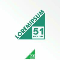 Number 51 or five one sans serif font inside triangle block image graphic icon logo design abstract concept vector stock. Can be used as a symbol associated with initial or sport