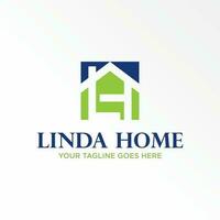 Letter or word LH font in line and roof house in block square or hexagon image graphic icon logo design abstract concept vector stock. Can be used as a symbol related to initial or property