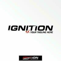 Letter or writing IGNITION font with cutting and racing flag image graphic icon logo design abstract concept vector stock. Can be used as symbol related to speed or wordmark