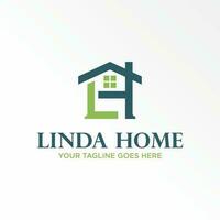 Letter or word LH font in line and roof house in block square or hexagon image graphic icon logo design abstract concept vector stock. Can be used as a symbol related to initial or property