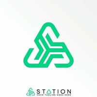 Unique letter or word three S line font in triangle around image graphic icon logo design abstract concept vector stock. Can be used as a symbol related to initial or monogram