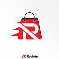 Shop bag with letter or word R speed font image graphic icon logo design abstract concept vector stock. Can be used as a symbol related to initial or commerce