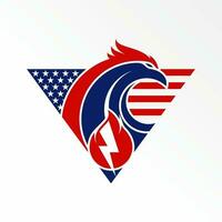 Eagle head, triangle, american flag, power or electric, gas or flame image graphic icon logo design abstract concept vector stock. Can be used as a symbol related to navy or animal.