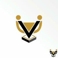 Unique trophy cup winner champion winner with two body or letter V font image graphic icon logo design abstract concept vector stock. Can be used as a symbol related to tournament or people