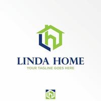 Letter or word LH font in line and roof house in block square or hexagon image graphic icon logo design abstract concept vector stock. Can be used as a symbol related to initial or property