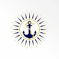 Simple and unique rope anchor with circle compass or around sun ray image graphic icon logo design abstract concept vector stock. Can be used as a symbol related to sailor or beach