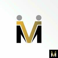 letter or word M or MV sans serif with two body or human face to face and trophy image graphic icon logo design abstract concept vector stock. Can be used as a symbol related to initial or people