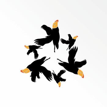 Unique and simple puffin bird in flying around image graphic icon logo design abstract concept vector stock. Can be used as a symbol related to animal or community