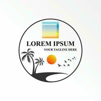 Window, palm trees and birds in island or beach image graphic icon logo design abstract concept vector stock. Can be used as a symbol related to plant or vacation