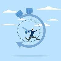 deadline concept, clock speed, Fast delivery icon, on time service, moving stopwatch, flat icon, Businessman running in stopwatch, flat vector illustration.