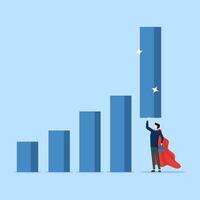 Concept Develop or upgrade, increase sales or increase revenue, grow business or develop marketing plan to make more profit concept, super hero businessman helping to lift bar graph to new high level. vector