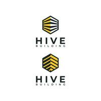 Hive and Building, Logo design and Hive emblem vector, hexagon vector