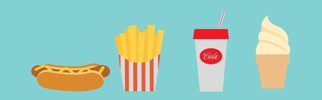 Group Of Fast Food Products. Fast food items-hamburger, fries, hotdog, drink vector