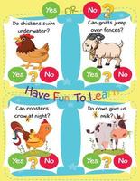 Worksheet for Logic Kids Task and Answer Questions It's a yes-or-no game. Learn about kids' education activities. Children learn and play brain games. vector