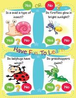 Worksheet for Logic Kids Task and Answer Questions It's a yes-or-no game. Learn about kids' education activities. Children learn and play brain games. vector