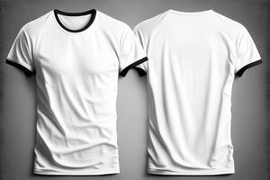 un blanco camiseta con un blanco etiqueta en eso con frente y espalda ver con generativo ai foto