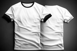 un blanco camiseta con un blanco etiqueta en eso con frente y espalda ver con generativo ai foto