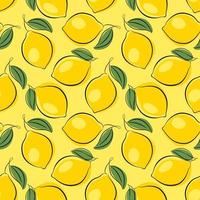Seamless vector pattern with lemons on a yellow color background.