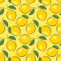 Seamless vector pattern with lemons on a yellow color background.