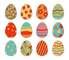 Set of brightly colored Easter eggs in  retro groovy style vector