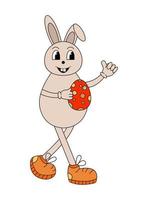 Easter bunny with egg. Easter bunny in groovy retro style vector