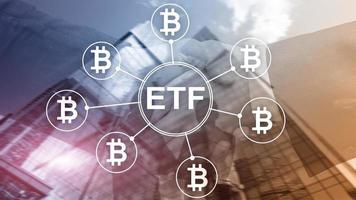 Bitcoin ETF double exposure background. Investment wallpaper photo