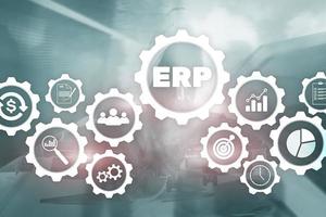 Enterprise resource planning on blurred background. Business automation and innovation concept photo