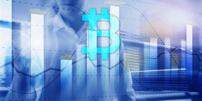 Bitcoin and diagram. Crypto Icon on futuristic background. Trading exchange stock market investment. photo