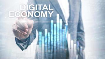 DIgital economy, financial technology concept on blurred background. photo