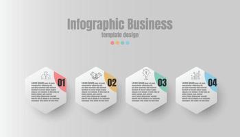 Infographic template for business information presentation. Vector hexagonal and geometric elements. Modern workflow diagrams. Report plan 4 topics