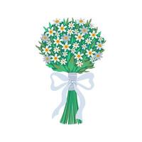 Bouquet of white daisies tied with a white ribbon isolated on a white background. Vector graphics.