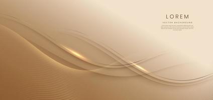 Abstract gold curved lines elegant on gold background with copy space for text. Luxury design concept. vector