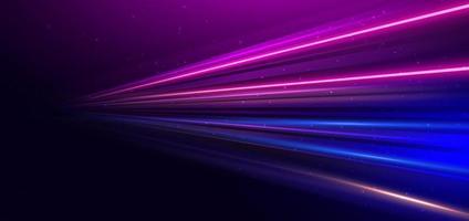 Abstract technology futuristic glowing blue and pink light lines with speed motion blur effect on dark blue background. vector