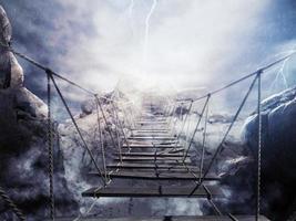 3D Rendering unstable bridge during a thunderstorm photo