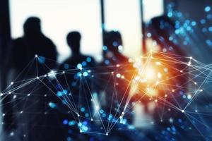 Futuristic abstract internet connection network with silhouette of business team photo