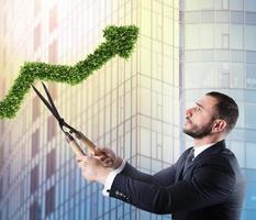 Businessman that cuts and adjusts a plant shaped like an arrow stats. Concept of startup company . 3D Rendering photo