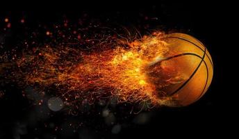Basket ball in flame goes fast to the basket photo