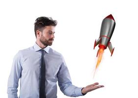 Fast rocket ready to fly fast. Startup of a new company concept photo