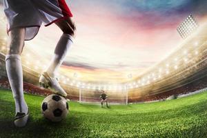 Soccer striker ready to kicks the ball in front of goalkeeper. 3D Rendering photo