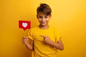 Child is happy because receives hearts on social network photo