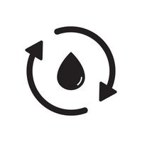 Recycle or reuse water icon. Save world. Water drop with circular arrows isolated. vector