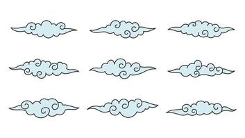 Set of blue aesthetic clouds icon isolated art decoration vector