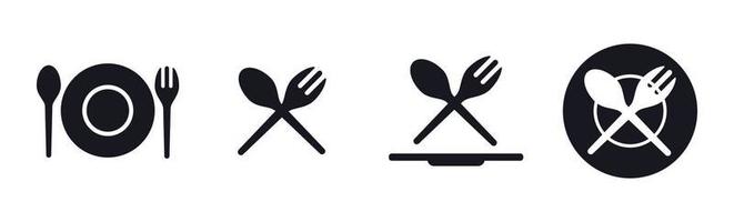 eating food spoon fork plate icon set vector